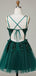 Sparkly V-neck Spaghetti Straps A-line Short Tulle Homecoming Dresses Online, HD0734