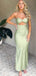 Sexy Mermaid Sleeveless Long Sage Satin Bridesmaid Dresses, BG522