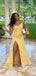 Simple Spaghetti Straps V-neck Side Slit Satin Long Bridesmaid Dresses Online, BG722