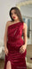 Elegant Satin Mermaid One Shoulder Burgundy Bridesmaid Dresses with Side Slit, BG412