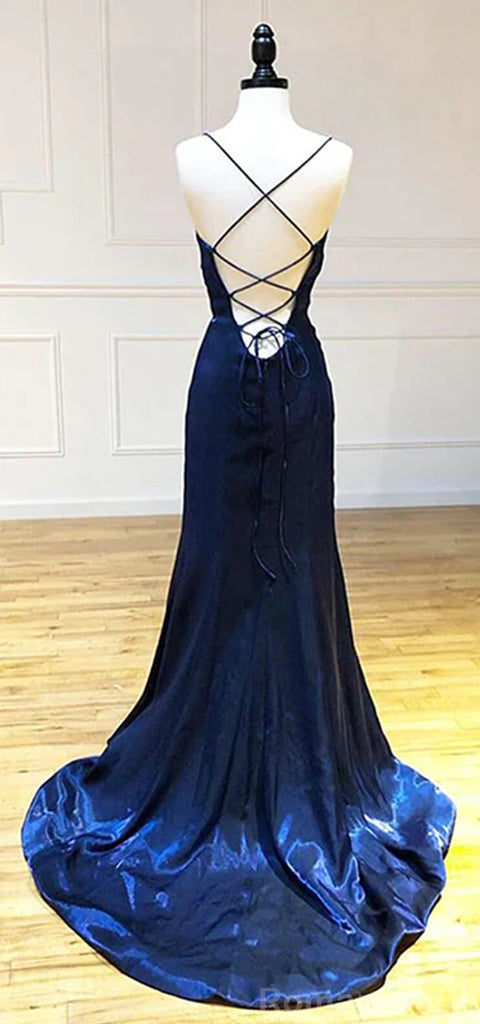 Elegant Spaghetti Straps Mermaid Side Slit Royal Blue Evening Prom Dress Online, OL097