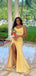 Simple Spaghetti Straps V-neck Side Slit Satin Long Bridesmaid Dresses Online, BG722