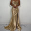 Elegant Sleeveless Mermaid Side Slit Gold Satin Bridesmaid Dresses Online, BG501