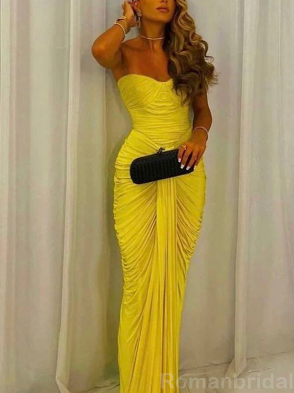 Simple Sweetheart Mermaid Yellow Long Evening Prom Dress Online, OL094