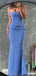 Simple Spaghetti Straps Mermaid Sleeveless Slate Blue Evening Prom Dress Online, OL101