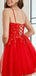 Elegant Spaghetti Straps A-line Red Tulle Short Homecoming Dresses Online, HD0717