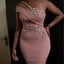 Elegant One Shoulder Mermaid Applique Blush Jersey Bridesmaid Dresses Online, BG493