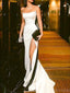 Elegant Sleeveless Mermaid Side Slit White Black Long Evening Prom Dress, OL181