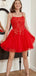 Elegant Spaghetti Straps A-line Red Tulle Short Homecoming Dresses Online, HD0717