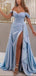 Elegant Off the Shoulder Sky Blue Mermaid Side Slit Evening Prom Dress Online, OL080