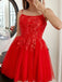 Elegant Spaghetti Straps A-line Red Tulle Short Homecoming Dresses Online, HD0717