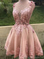 Elegant Straps A-line Applique Dusty Rose Short Homecoming Dresses Online, HD0695
