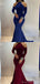 Elegant Halter Long Sleeves Mermaid Royal Blue Velvet Evening Prom Dress Online, OL078