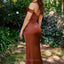 Elegant Off the Shoulder Mermaid Side Slit Burnt Orange Satin Bridesmaid Dresses Online, BG494