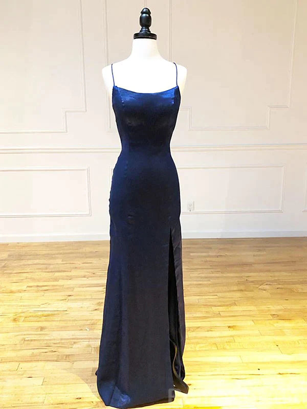 Elegant Spaghetti Straps Mermaid Side Slit Royal Blue Evening Prom Dress Online, OL097
