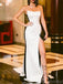Elegant Sleeveless Mermaid Side Slit White Black Long Evening Prom Dress, OL181