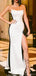 Elegant Sleeveless Mermaid Side Slit White Black Long Evening Prom Dress, OL181