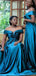 Elegant Off the Shoulder A-line Ink Blue Satin Bridesmaid Dresses Online, BG503