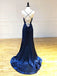 Elegant Spaghetti Straps Mermaid Side Slit Royal Blue Evening Prom Dress Online, OL097
