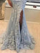 Elegant Off Shoulder Mermaid Side Slit Applique Tulle Long Prom Dress Online, OL242