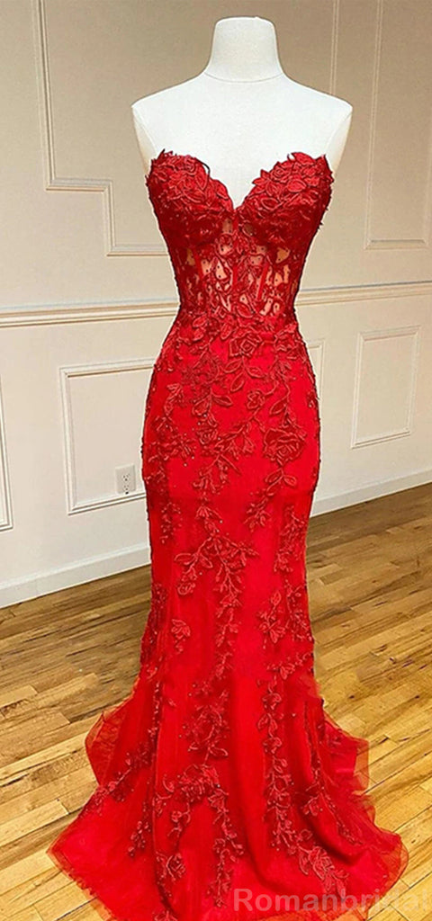 Simple Sweetheart Mermaid Red Applique Evening Prom Dress Online, OL075