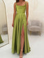 Simple Sleeveless Spaghetti Straps Side Slit Moss Long Evening Prom Dress, OL183