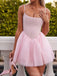 Elegant Spaghetti Straps A-line Tulle Pink Short Homecoming Dresses Online, HD0667
