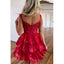 Elegant Straps A-line Tulle Short Red Homecoming Dresses Online, HD0674