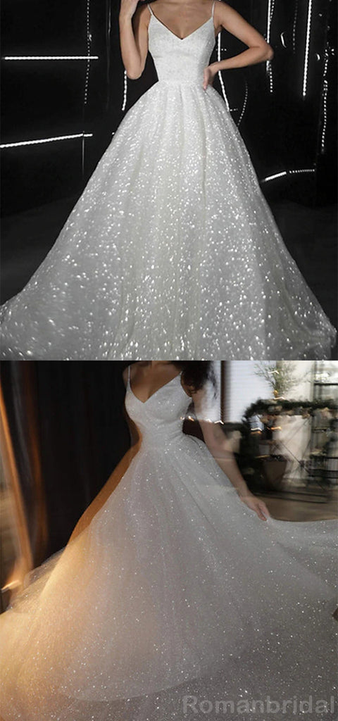 Simple V-neck Spaghetti Straps A-line Evening Prom Dress Online, OL073