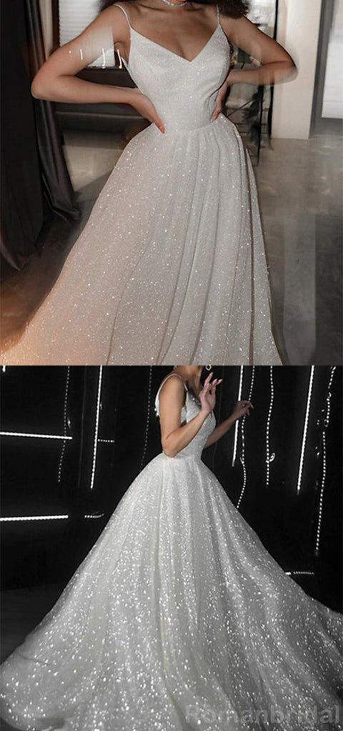 Simple V-neck Spaghetti Straps A-line Evening Prom Dress Online, OL073