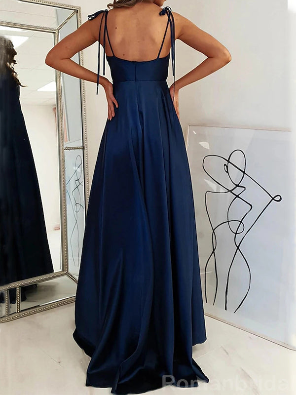 Simple Sleeveless Spaghetti Straps Side Slit Moss Long Evening Prom Dress, OL183