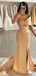Simple One Shoulder Mermaid Taupe Evening Prom Dress with Side Slit, OL071