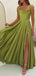 Simple Sleeveless Spaghetti Straps Side Slit Moss Long Evening Prom Dress, OL183