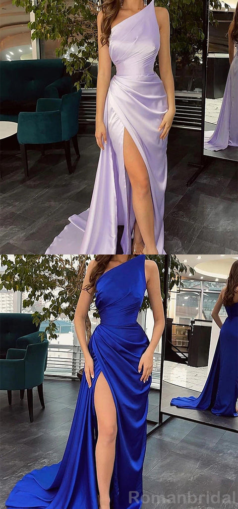 Simple One Shoulder Mermaid Black Evening Prom Dress with Side Slit, OL070