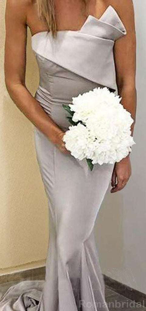 Sexy Mermaid Sleeveless Silver Satin Bridesmaid Dresses Online, BG504