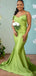 Off the Shoulder Spaghetti Strap Mermaid Beading Green Long Satin Bridesmaid Dresses, BG516