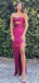 Elegant Sweetheart Mermaid Sleeveless Fuchsia Long Evening Prom Dress with Side Slit, OL117