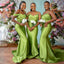 Off the Shoulder Spaghetti Strap Mermaid Beading Green Long Satin Bridesmaid Dresses, BG516