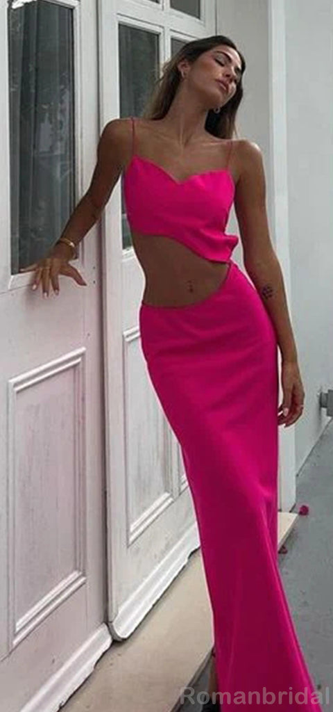 Elegant Spaghetti Straps Mermaid Two Pieces Fuchsia Long Evening Prom Dress, OL118