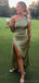 Simple One Shoulder Mermaid Side Slit Satin Dusty Sage Bridesmaid Dresses Online, BG468