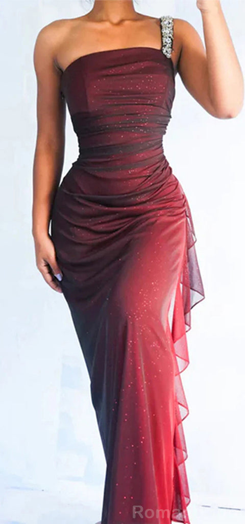 Elegant One Shoulder Mermaid Tulle Long Evening Prom Dress Online, OL062