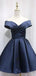 Elegant V-neck Off Shoulder A-line Satin Short Homecoming Dresses Online, HD0706