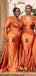 Mismatched V-neck One Shoulder Mermaid Papaya Satin Bridesmaid Dresses Online, BG488