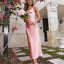 Simple V-neck Spaghetti Straps Mermaid Blushing Pink Long Satin Bridesmaid Dresses, BG534