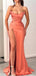 Sexy V-neck Mermaid Side Slit Sunset Satin Bridesmaid Dresses Online, BG569