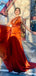 Elegant One Shoulder Mermaid Side Slit Burnt Orange Bridesmaid Dresses with Trailing, BG483