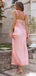 Simple V-neck Spaghetti Straps Mermaid Blushing Pink Long Satin Bridesmaid Dresses, BG534