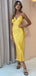 Simple Spaghetti Straps V-neck Mermaid Long Lemon Evening Prom Dress Online, OL131