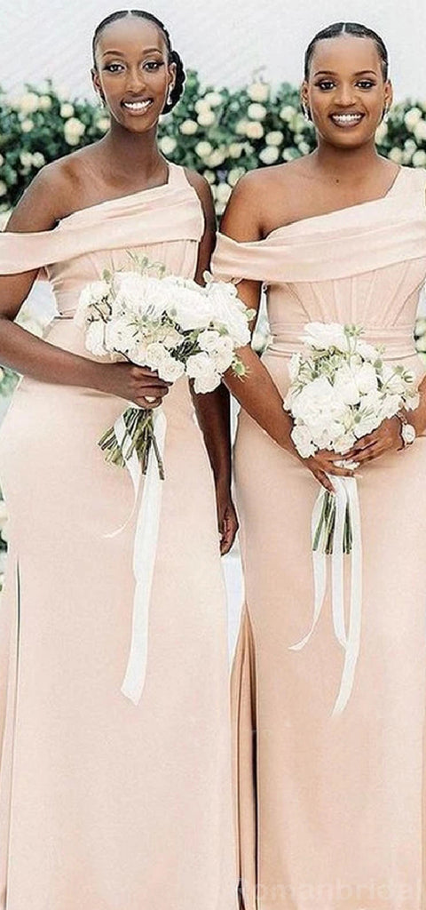 Elegant Off the Shoulder One Shoulder Mermaid Long Satin Bridesmaid Dresses Online, BG498