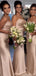 Sexy Taupe Spaghetti Straps Mermaid Satin Long Bridesmaid Dresses Online, BG505